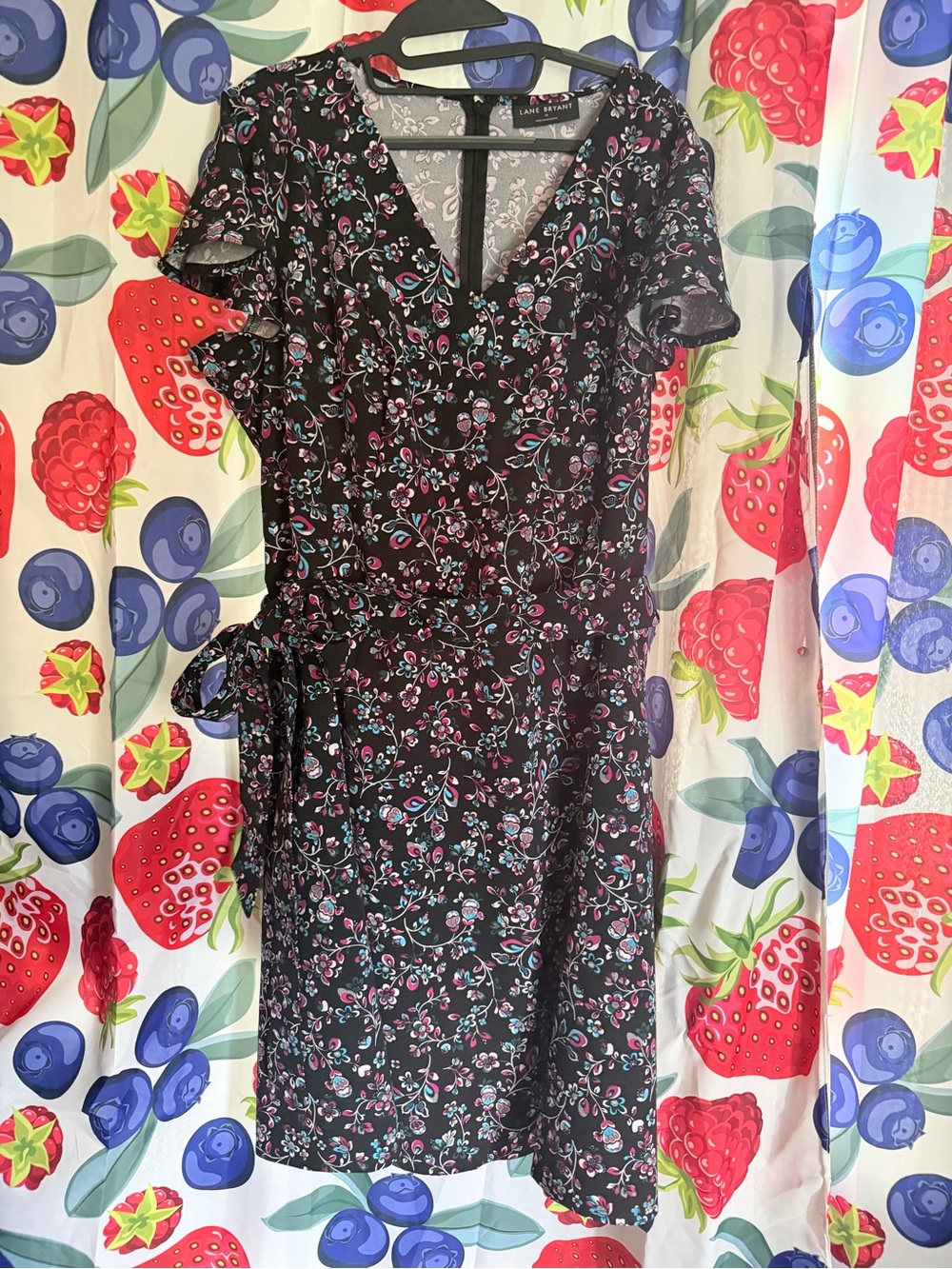 torrid Black Floral Wrap Midi Dress with Pink & Teal Accents